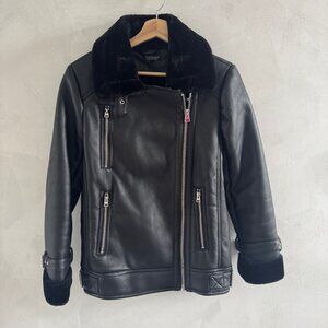 Topshop - Faux Leather Moto Jacket - Black - Size 4